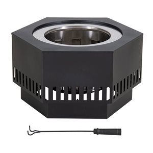 Foyer d'extérieur au bois sans fumée Lawrence Sunjoy 28 po l. en acier noir avec cendrier amovible et tisonnier