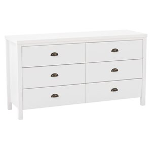 Commode double à 6 tiroirs Boston de CorLiving avec poignées en métal, blanc