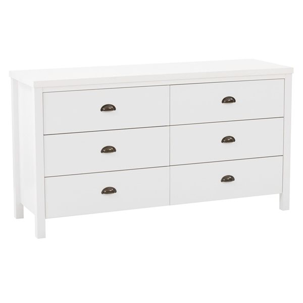 CorLiving Boston 6-Drawer Double Dresser w/ Metal Handles - White