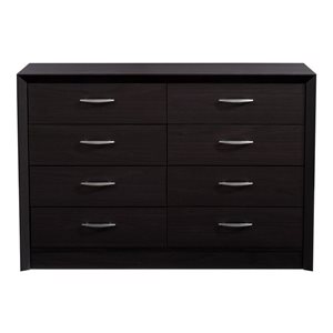 Commode double à 8 tiroirs Newport de CorLiving avec poignées en métal, fini faux chêne noir