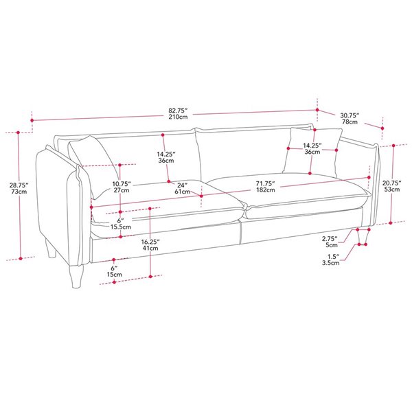 CorLiving Theodore Bouclé Fabric Sofa - Grey