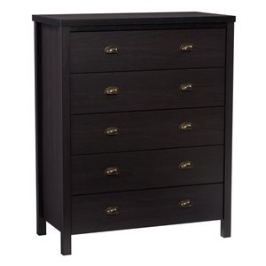 Commode à 5 tiroirs Boston de CorLiving avec poignées en métal, fini faux chêne noir
