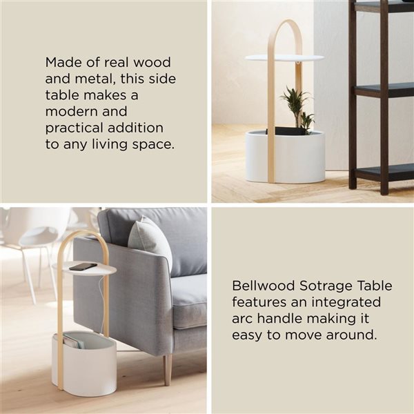 Umbra Bellwood Wood/Metal Storage Table w/ Cable Management - White