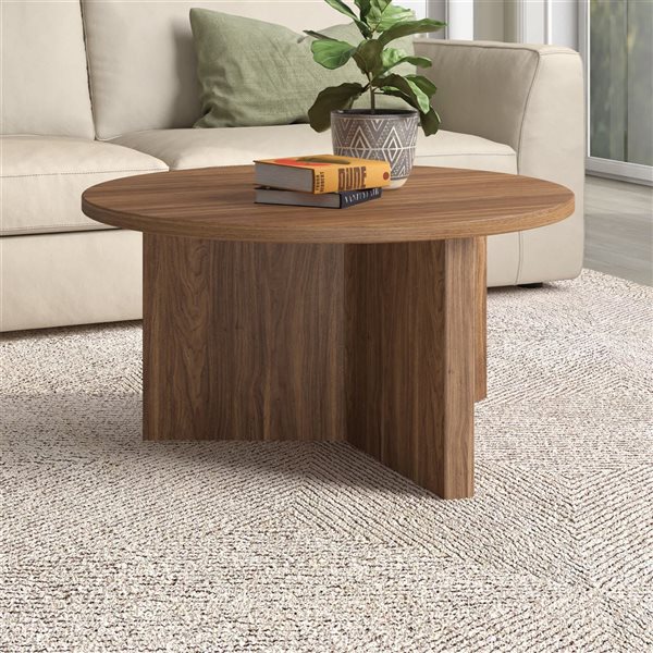 Hailey Home Anders 32-in Wide Round Coffee Table - Satin Walnut