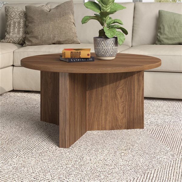 Hailey Home Anders 32-in Wide Round Coffee Table - Satin Walnut