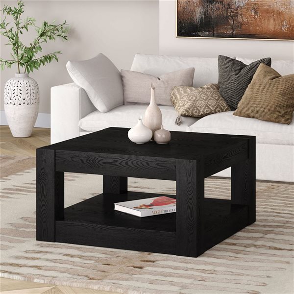 Hailey Home Hughes 32-in Wide Square Coffee Table - Black Grain