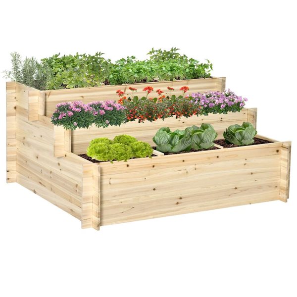 Outsunny 3-Tier Raised Garden Bed with 9 Grow Grids and Bed Liner