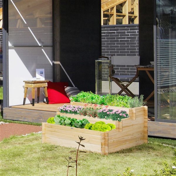 Outsunny 3-Tier Raised Garden Bed with 9 Grow Grids and Bed Liner