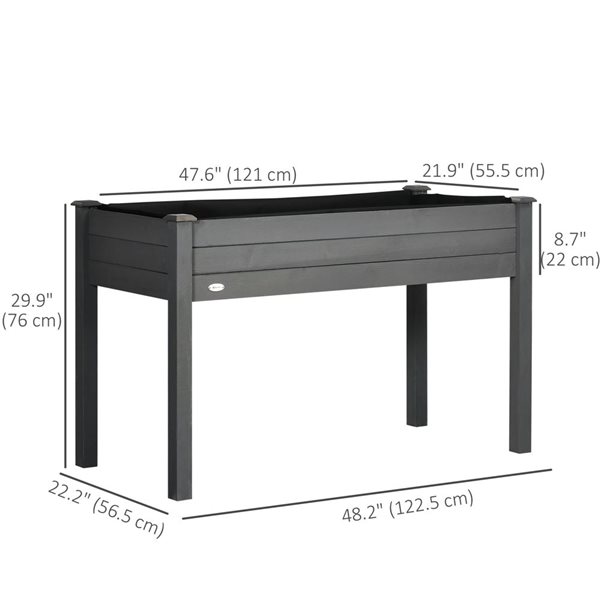 Outsunny Dark Grey Wooden Patio Elevated Garden Bed