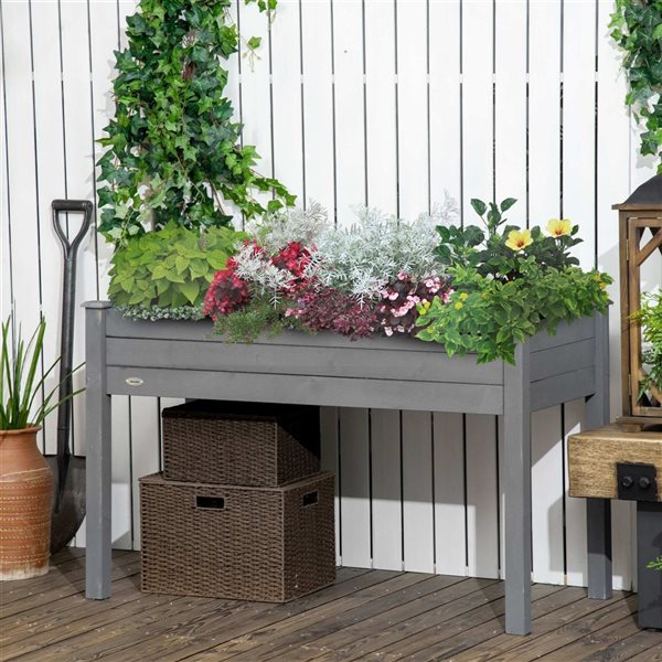 Outsunny Dark Grey Wooden Patio Elevated Garden Bed