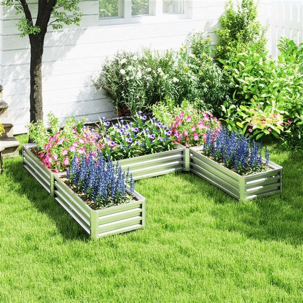 Outsunny Set of 5 8 x 8-ft Silver Raised Garden Bed for Outdoor Plants