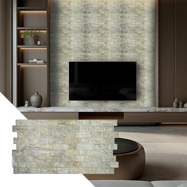 Dundee Deco 3.2 x 1.6-ft Faux Bricks 3D Wall Panel - Greige