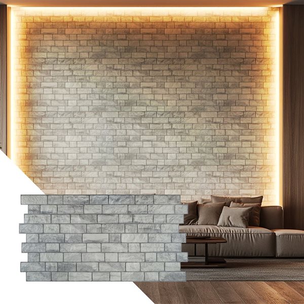 Dundee Deco 3.2 x 1.6-ft Faux Bricks 3D Wall Panel - Grey