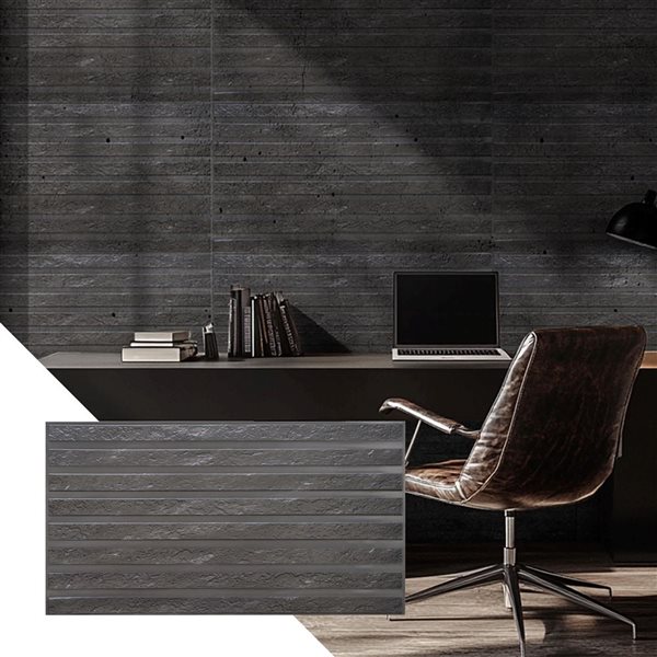 Dundee Deco 3.2 x 1.6-ft Faux Wood 3D Wall Panel - Black