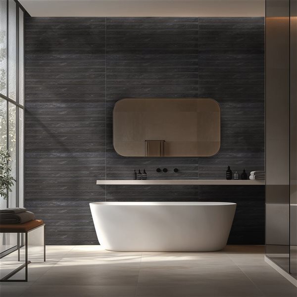 Dundee Deco 3.2 x 1.6-ft Faux Wood 3D Wall Panel - Black