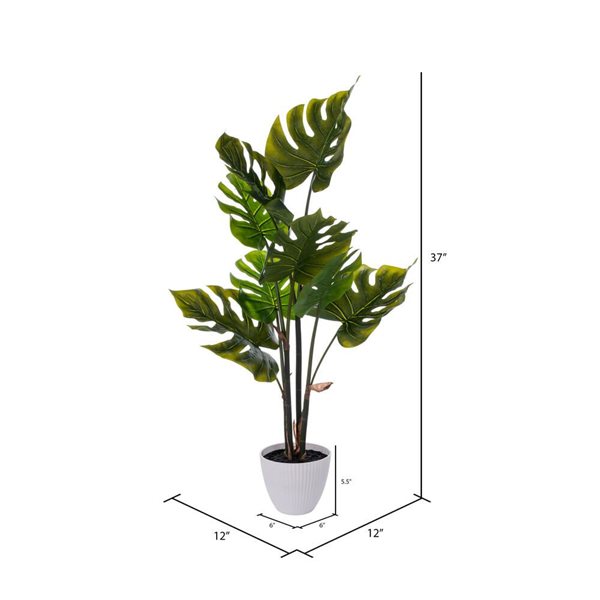 Vickerman 37-in Artificial Green Monstera Plant in White Pot