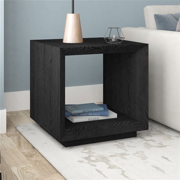 Hailey Home Tannen 22-in W Black Grain MDF Contemporary Rectangular Side Table