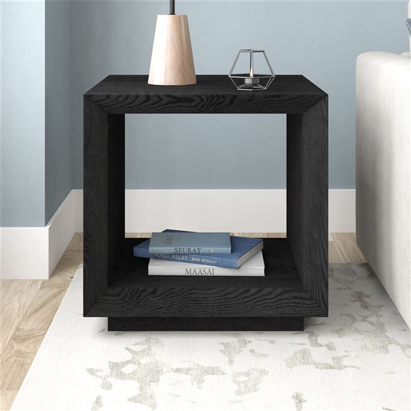 Hailey Home Tannen 22-in W Black Grain MDF Contemporary Rectangular Side Table