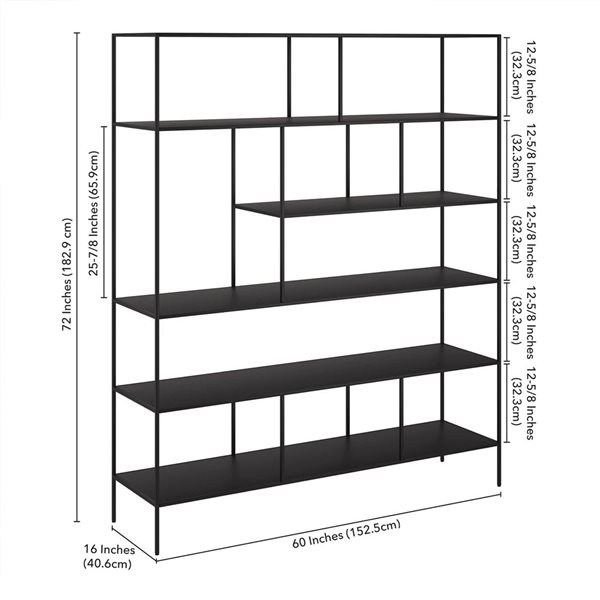 Hailey Home Whitmore 60 W x 72-in H Blackened Bronze Metal Modern Rectangular 6-Tier Bookcase