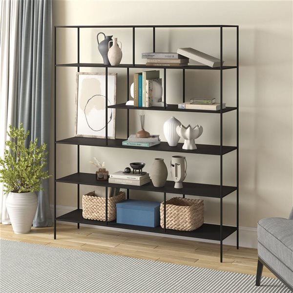 Hailey Home Whitmore 60 W x 72-in H Blackened Bronze Metal Modern Rectangular 6-Tier Bookcase