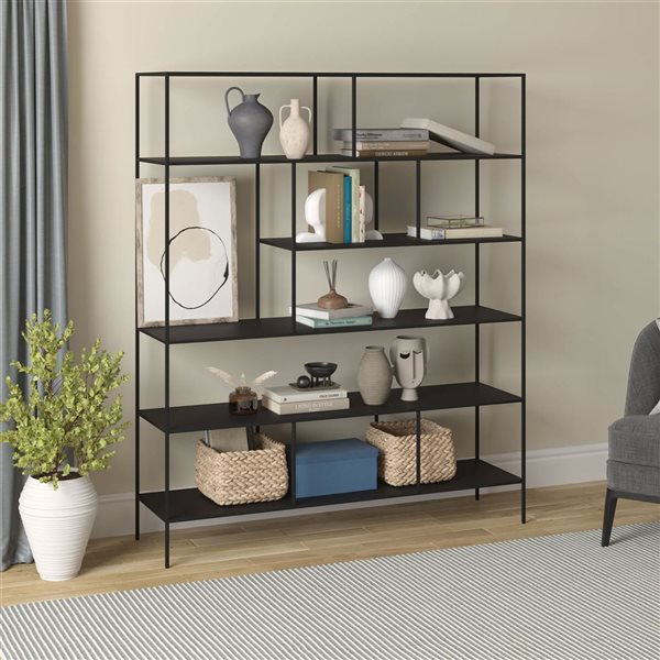 Hailey Home Whitmore 60 W x 72-in H Blackened Bronze Metal Modern Rectangular 6-Tier Bookcase