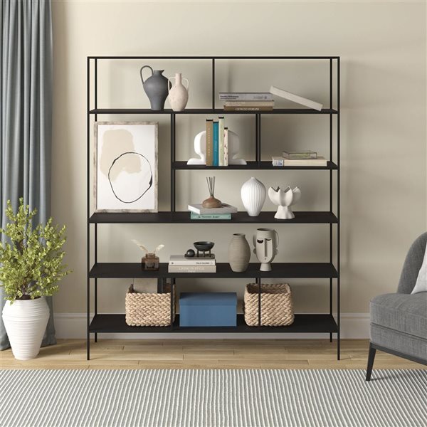 Hailey Home Whitmore 60 W x 72-in H Blackened Bronze Metal Modern Rectangular 6-Tier Bookcase