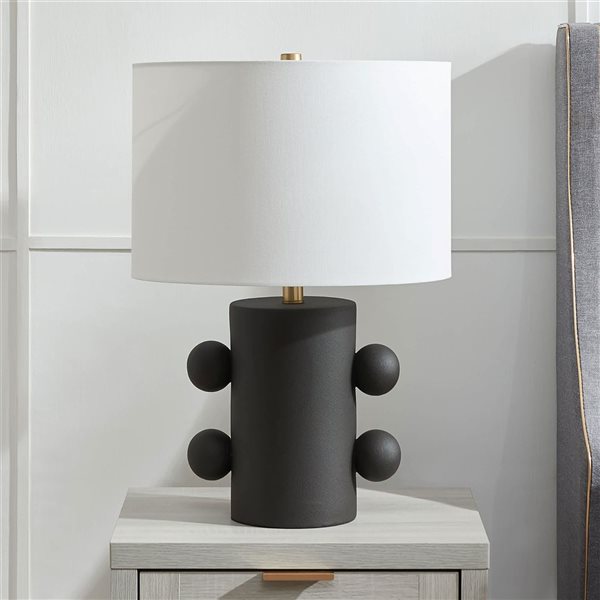 Hailey Home Jurrah 20-in H Matte Black Ceramic Table Lamp with White Fabric Shade