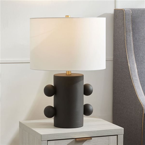 Hailey Home Jurrah 20-in H Matte Black Ceramic Table Lamp with White Fabric Shade