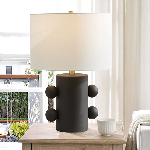 Hailey Home Jurrah 20-in H Matte Black Ceramic Table Lamp with White Fabric Shade