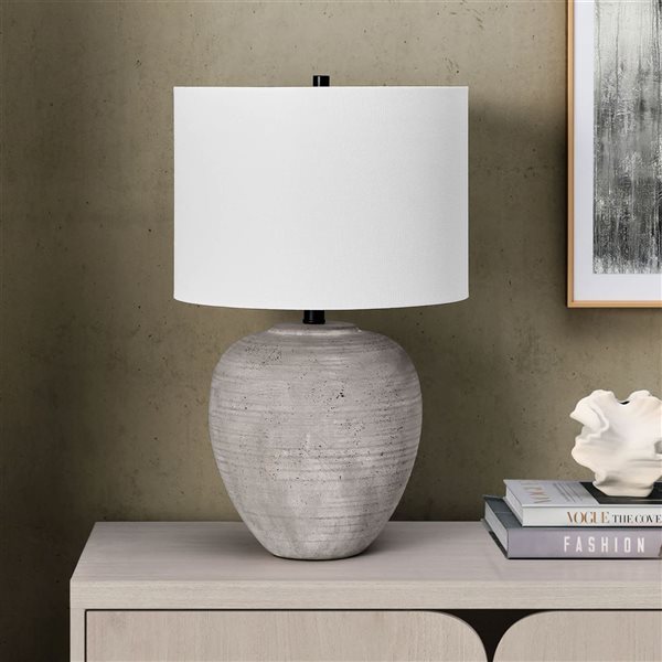Hailey Home Shira 23-in H Cool Terracotta Ceramic Table Lamp with White Fabric Drum Shade