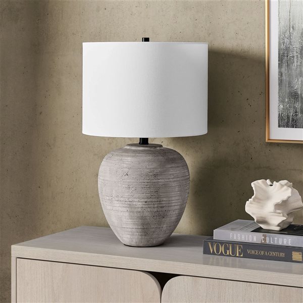 Hailey Home Shira 23-in H Cool Terracotta Ceramic Table Lamp with White Fabric Drum Shade