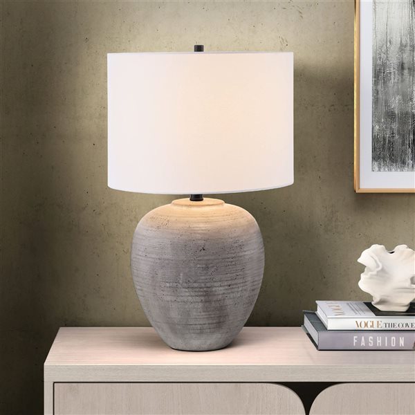 Hailey Home Shira 23-in H Cool Terracotta Ceramic Table Lamp with White Fabric Drum Shade