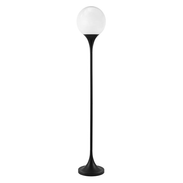Hailey Home Mahdi 70-in H Blackened Bronze Metal Mid-Century Torchiere Floor Lamp w/ White Glass Shade