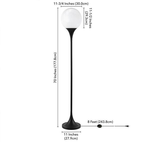 Hailey Home Mahdi 70-in H Blackened Bronze Metal Mid-Century Torchiere Floor Lamp w/ White Glass Shade