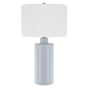 Lampe de table Selina de Hailey Home 25 po h. céramique bleu fumé avec abat-jour tambour tissu blanc