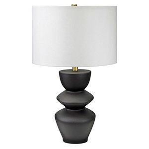 Lampe de table Cassian de Hailey Home 25 po h. céramique noir mat avec abat-jour tissu blanc et accents laiton