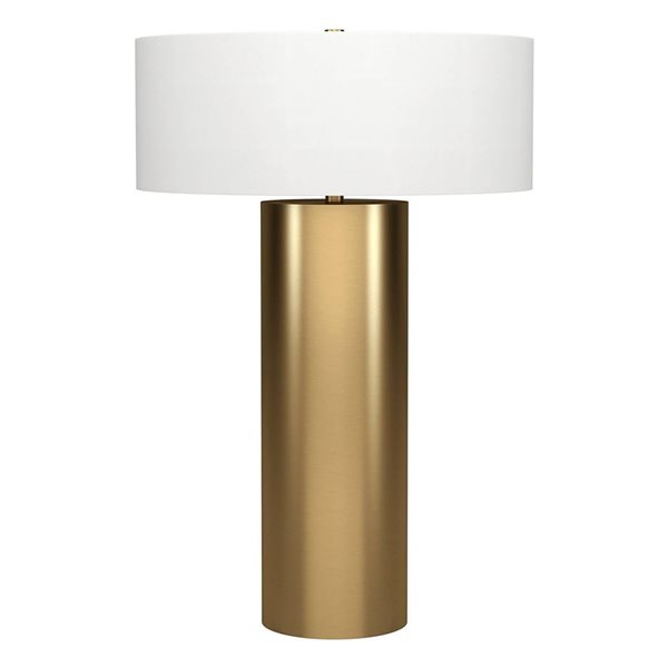 Hailey Home Wells 24-in H Brass Metal Table Lamp with White Fabric Drum Shade