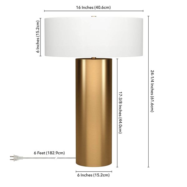 Hailey Home Wells 24-in H Brass Metal Table Lamp with White Fabric Drum Shade