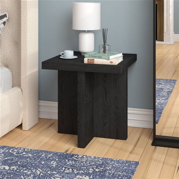 Hailey Home Elna 22-in W Black Grain MDF Scandinavian Square Side Table
