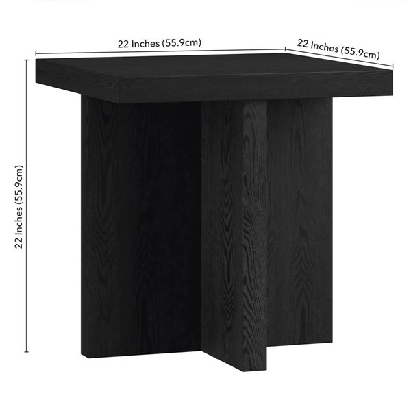 Hailey Home Elna 22-in W Black Grain MDF Scandinavian Square Side Table