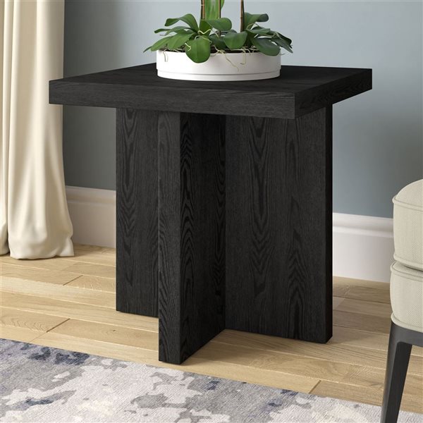 Hailey Home Elna 22-in W Black Grain MDF Scandinavian Square Side Table