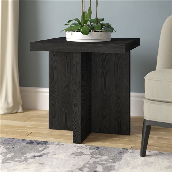 Hailey Home Elna 22-in W Black Grain MDF Scandinavian Square Side Table