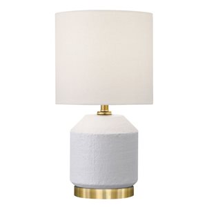 Hailey Home Esther 15-in H White Textured Ceramic Table Lamp w/ White Fabric Shade and Antique Brass Accent