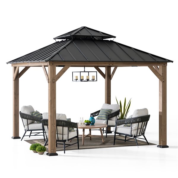 Sunjoy 11 x 11-ft Brown Cedar 2-Tier Steel Hardtop Gazebo w