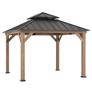 Sunjoy 11 x 11-ft Brown Cedar 2-Tier Steel Hardtop Gazebo w/ Ceiling Hook