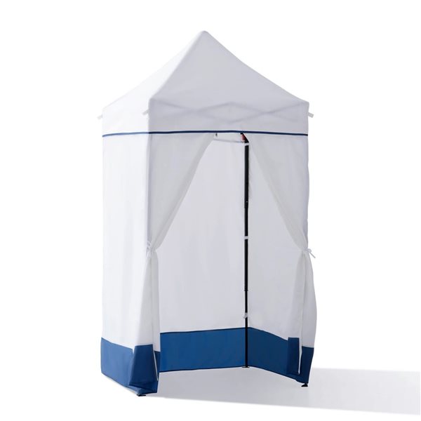 Sunjoy Cabana White and Navy 4 x 4-ft Fabric Pop-Up Canopy Tent Gazebo w/ Sidewalls