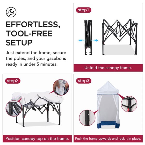 Sunjoy Cabana White and Navy 4 x 4-ft Fabric Pop-Up Canopy Tent Gazebo w/ Sidewalls