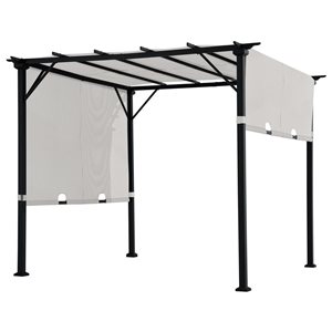 Sunjoy 9 x 9-ft Matte Black and White Steel Freestanding Pergola w/ Retractable White Canopy
