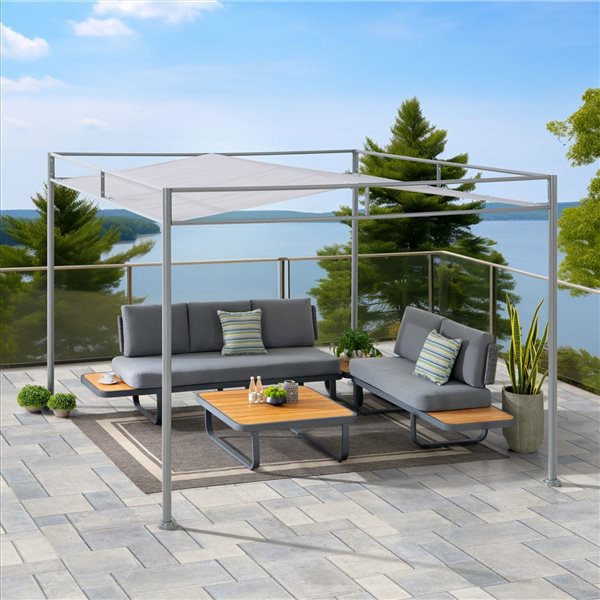 Sunjoy Darkeford 10 x 10-ft Grey Metal Freestanding Pergola w/ Sling Fabric Canopy