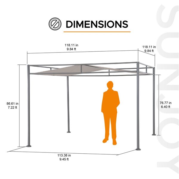 Sunjoy Darkeford 10 x 10-ft Grey Metal Freestanding Pergola w/ Sling Fabric Canopy
